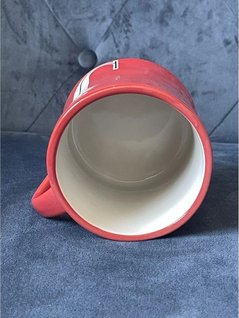 EUC Anthropologie Hand Painted Mug J Monogram Red White Black Letter Handle